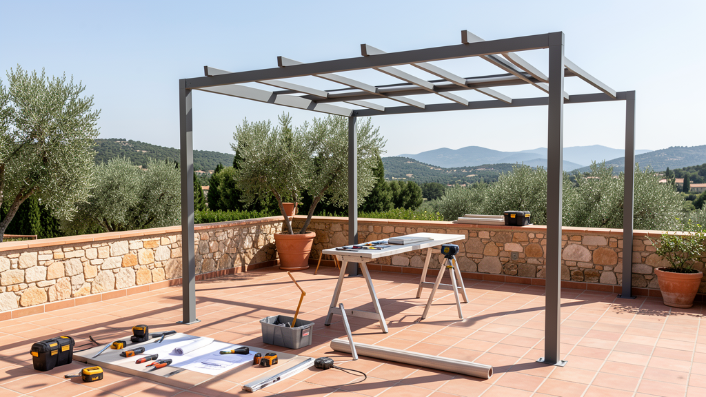 Como preparar una terraza para instalar una pérgola metálica en Menorca